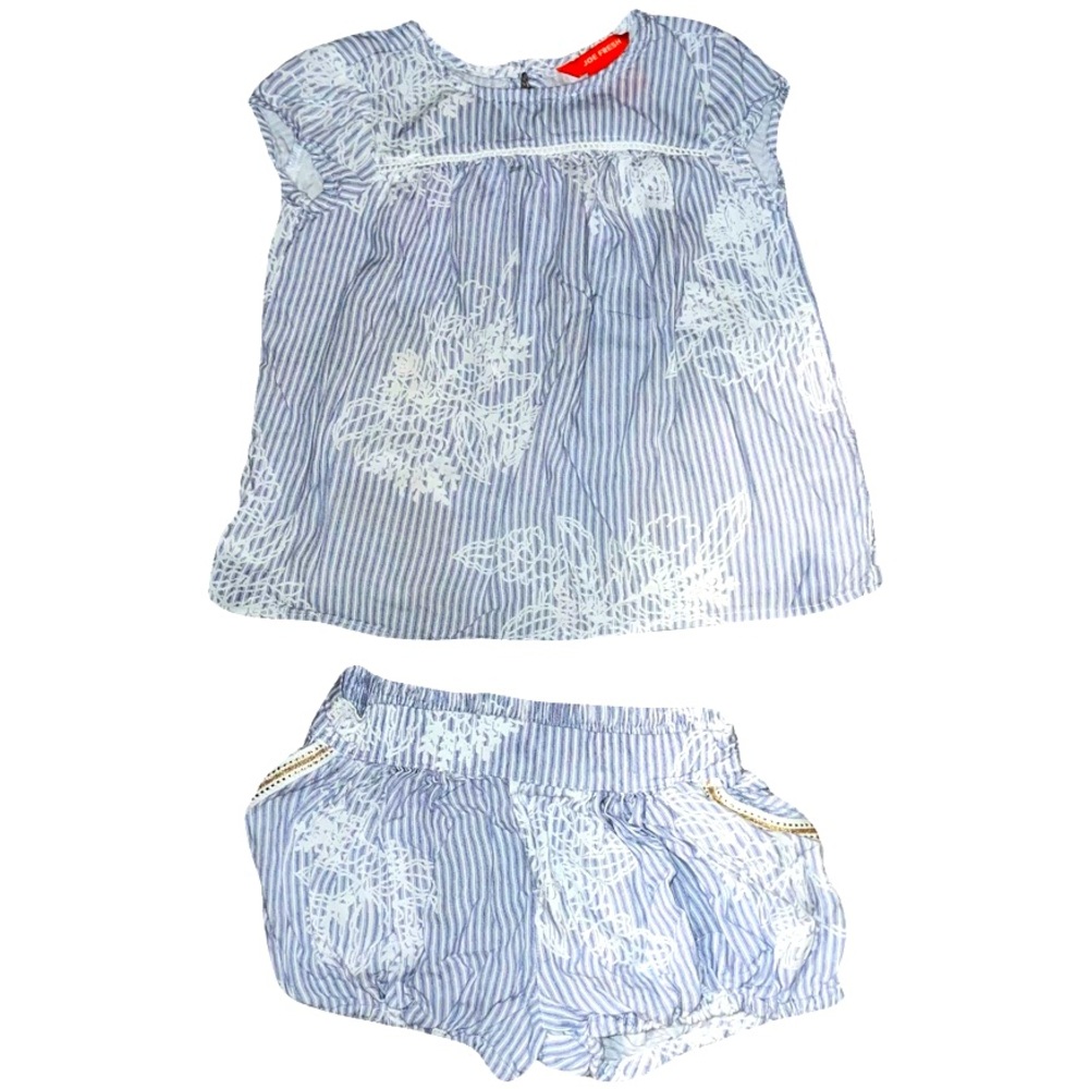 Joe Fresh Blue & White Stripe & Floral Print Top & Bloomer Short Set Size 3T